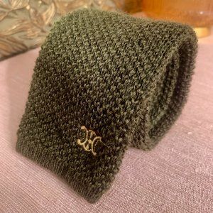 Vintage Celine Green Alpaca Wool Tie made in Paris